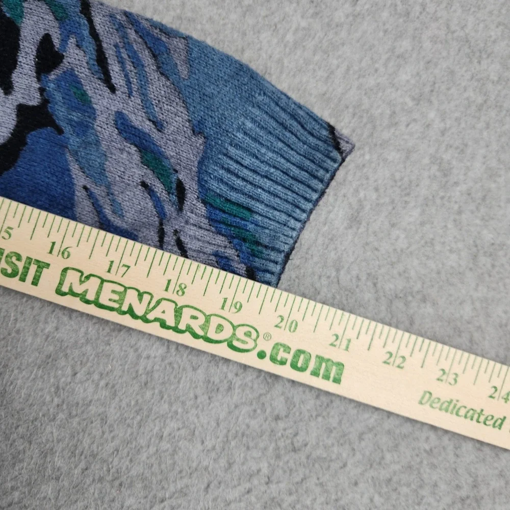 H&M L.O.G.G. Sweater Men's Small Blue Black Mountain Graphic Tight Knit Pullover